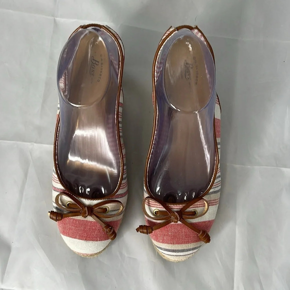 G.H. BASS & CO Kim Stripe Wedge Espadrille  Slingback Linen Coastal Beachy 9 - Picture 8 of 16